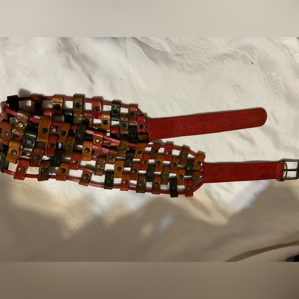 Leather Studded belt, genuine leather, made in Italy, 33in long